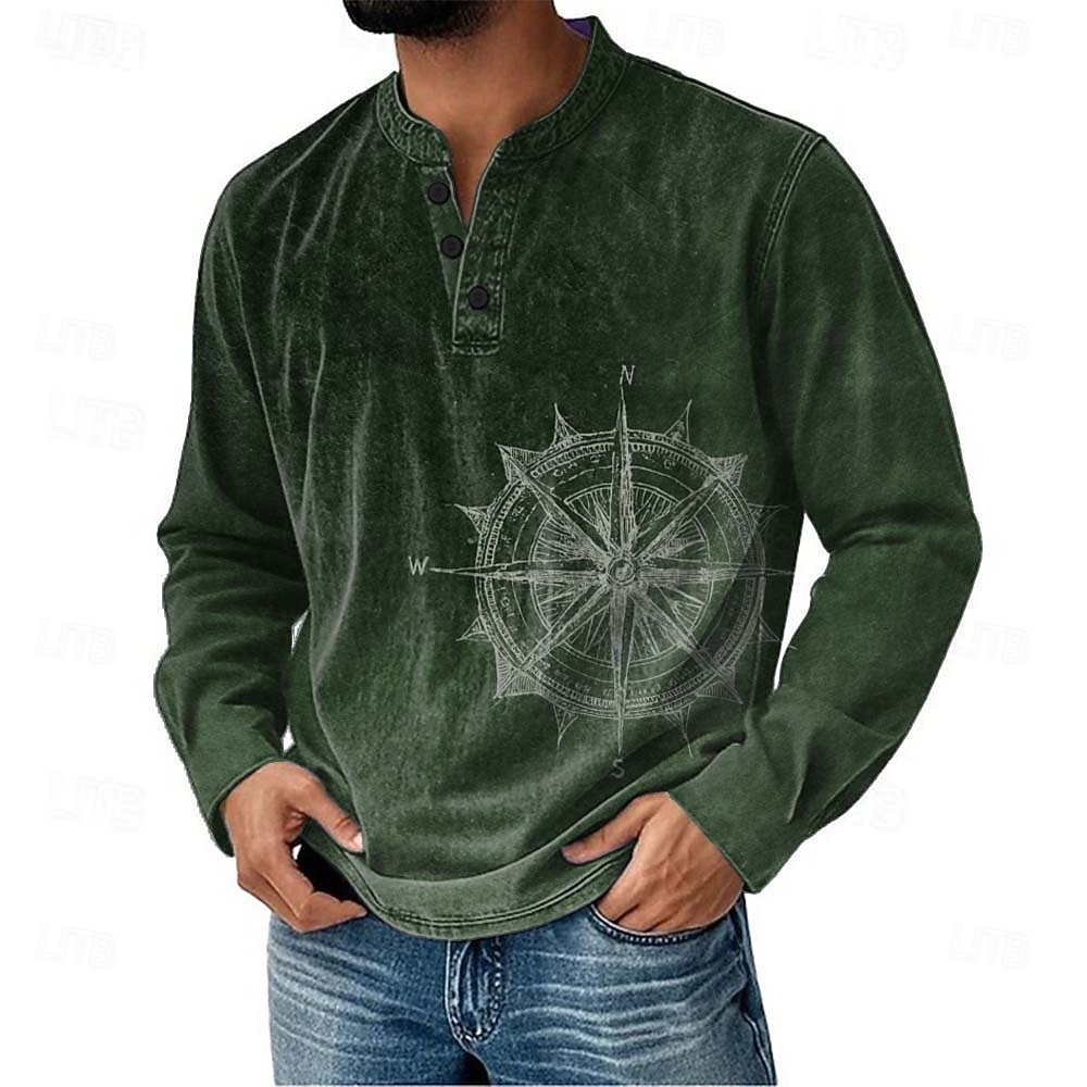 Herren Grafik Vintage Henley Hemd Langarm Mode Niedlich Täglich Lässig Ferien Ausgehen Frühling Frühling & Herbst Rosa Dunkel Blau Grün Khaki Henley Henley T-Shirt 2026 - $22.99 –P3