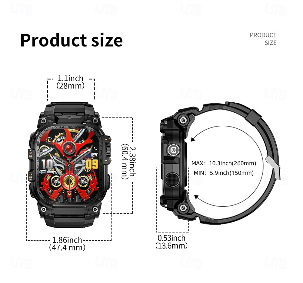 Relógio inteligente Lokmat Appllp 7 Max de 2,06 polegadas com 4G LTE, pedômetro, lembrete de chamadas, monitor de sono, compatível com Android e iOS, unissex, GPS, chamadas em modo mãos-livres, controle de mídia, IPX-4, 60 mm. de 2026 por $187.99 –P1