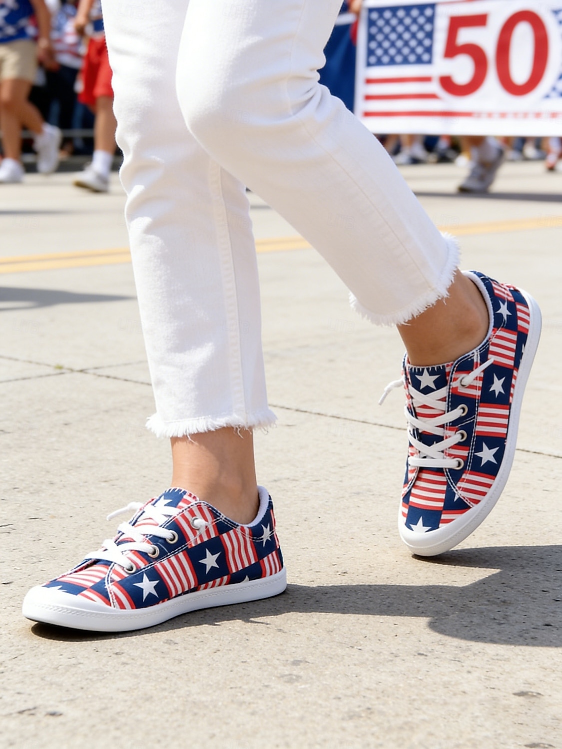 Sneakers patriottiche rosse e blu 250 femminili con lacci dell'anniversario dei 250 anni degli Stati Uniti - scarpe casual con stampa a stelle e strisce per la parata del Giorno dell'Indipendenza del 2026 a $34.99 –P4