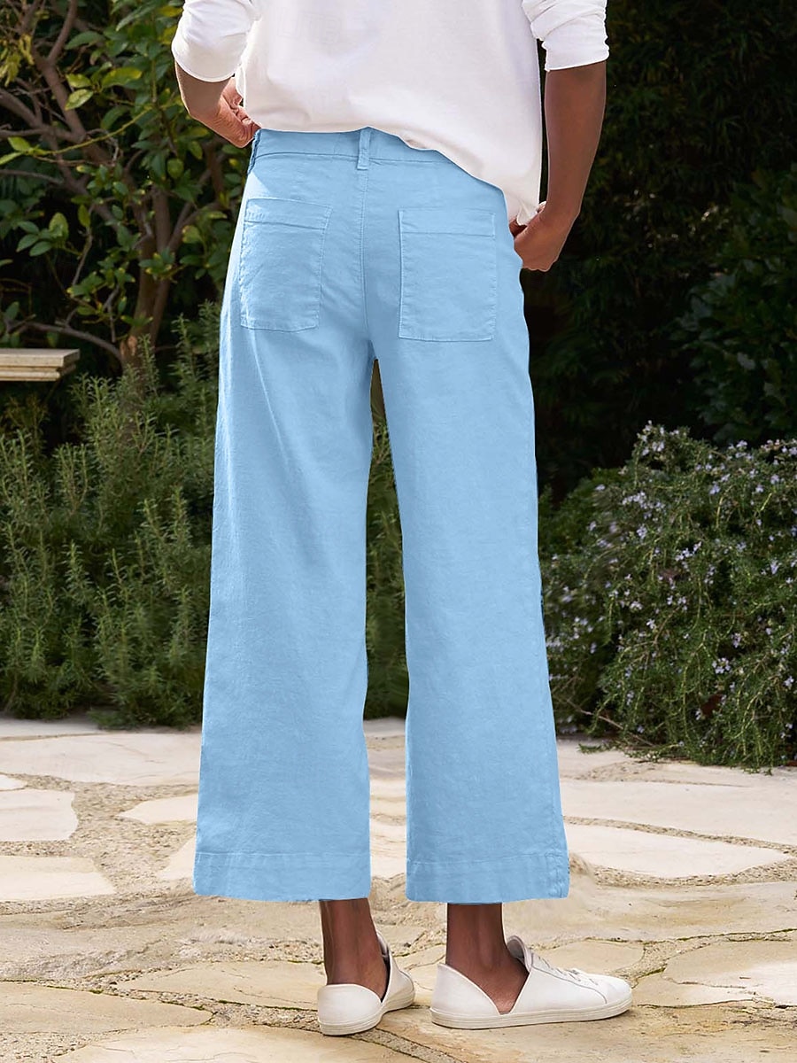 Mujer Pantalones con tacto de lino Perneras anchas Chinos Pantalones de verano Vacaciones Ropa de calle Básico Hasta el Tobillo Media cintura Plano Bolsillo Confortable Comodidad Rígido Diario 2026 - $25.99 –P2
