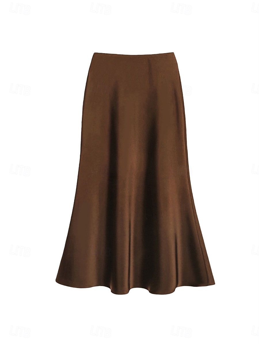 Per donna Gonne in raso Elegante Vintage Moda Casual Midi Vita Alta Gonne Semplice Arricciato Patchwork Inelastico Quotidiano Ufficio / Carriera Grigio verde Vinaccia Aalbicocca Nero Estate del 2026 a $31.99 –P12