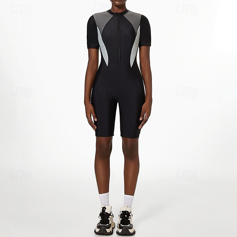 Dame Rash-guard One Pieces Lapper Ta igjen glidelåsen Boyleg Knelengde UV Beskyttelse Elastisk Kortermet Badetøy Badedrakt Surfing Snorkling Svømming Sommer 2026 - $34.99 –P2