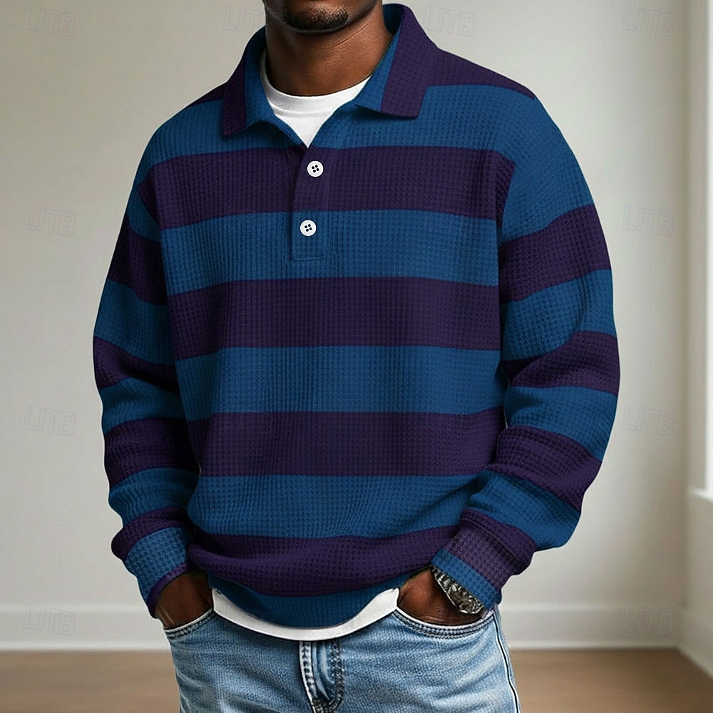 Men's Horizontal Stripes Waffle Polo Shirts Rugby Polo Rugby Polo Shirts Long Sleeve Polo Shirts Collared Shirts Casual Athleisure Daily Wear Buttons Spring Fall Winter Blue Red Green 2026 - $26.99 –P2