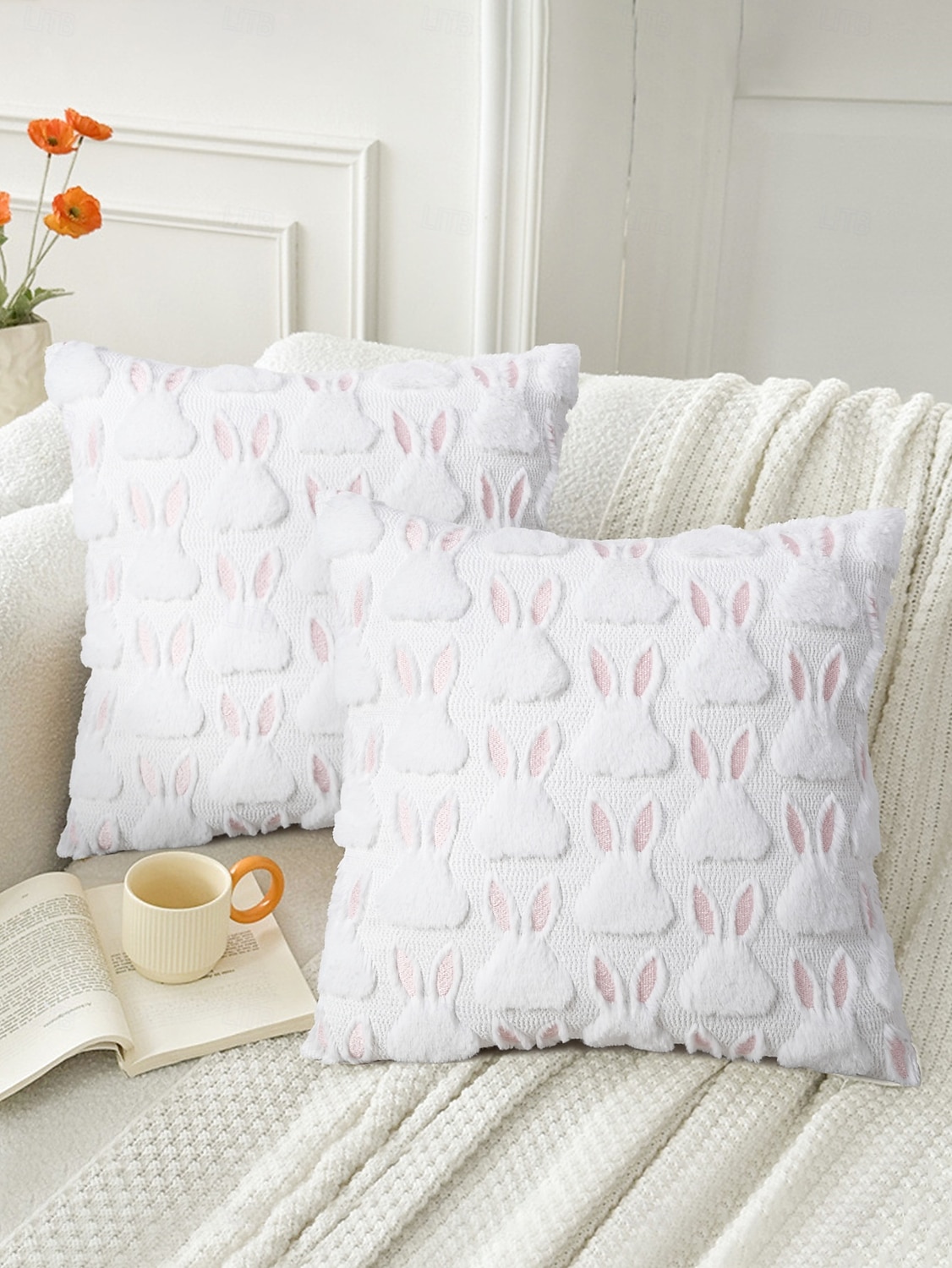 Easter Themed Soft Plush Bunny Pattern Throw Pillow for Home Decor White Pink 18x18 Inch 2026 - $15.99 –P6