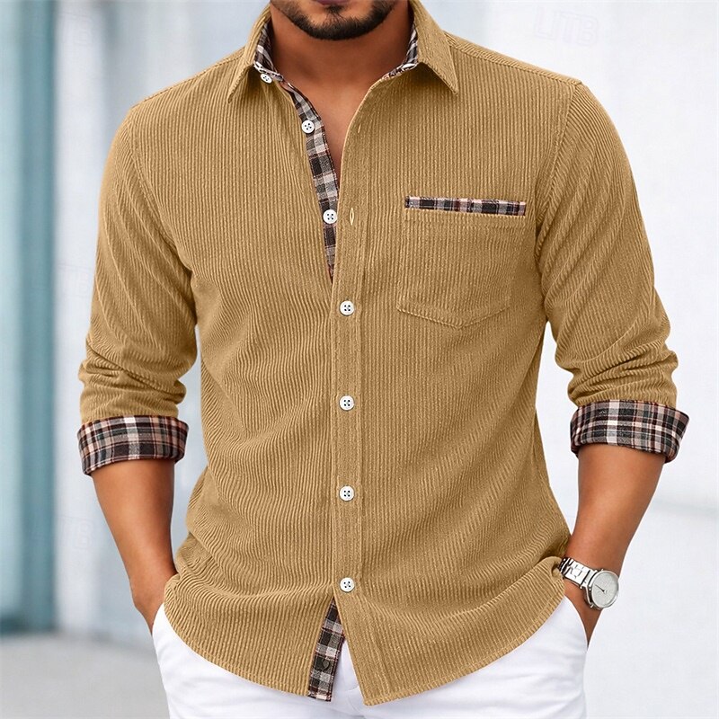 Per uomo Camicia Camicia elegante Camicia di Velluto a Coste Camicia con Bottoni Plaid Casuale Quotidiano Nero Blu marino Arancione Verde Manica Lunga Collo ripiegato Tutte le stagioni Abbigliamento del 2026 a $29.99 –P5