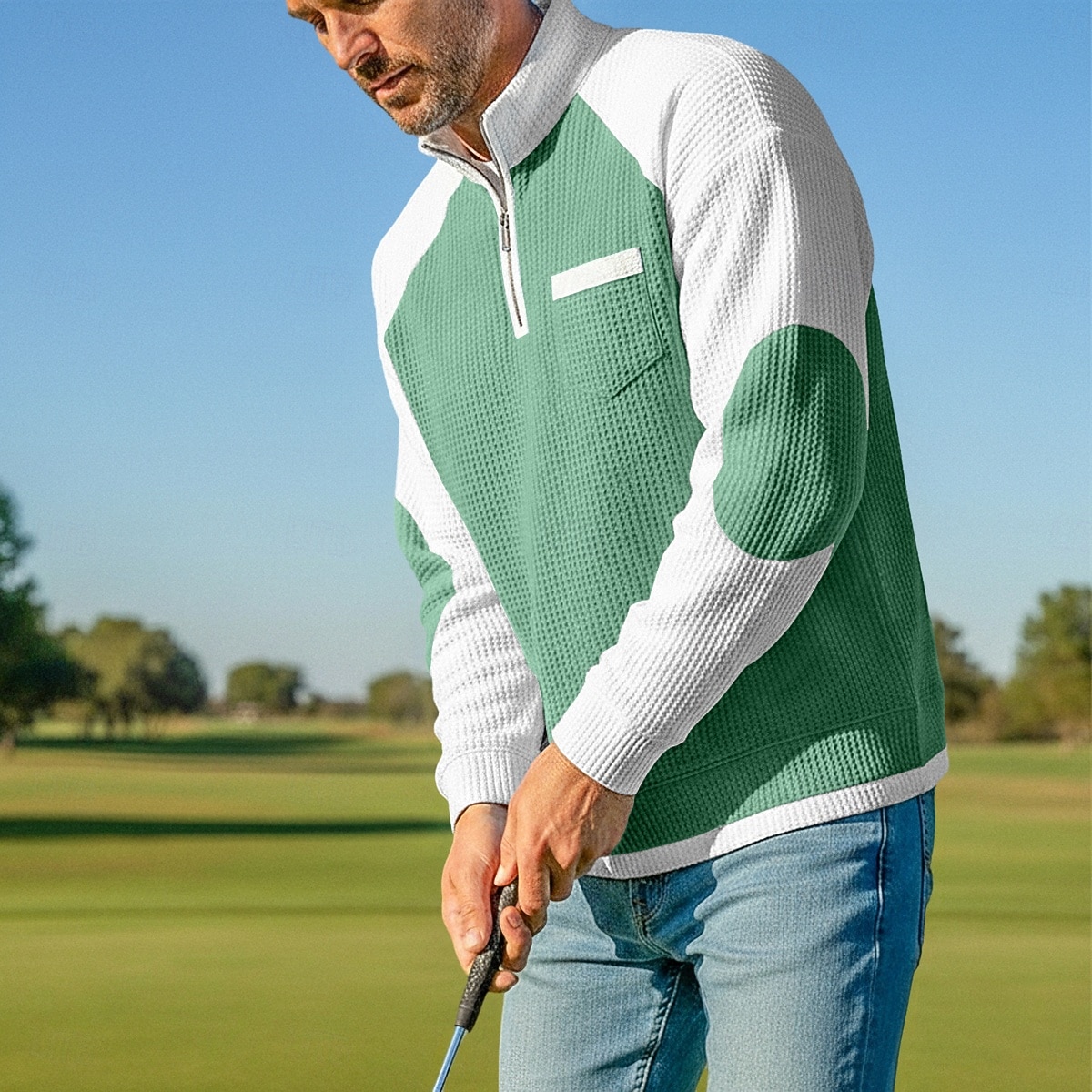 Men's Waffle Polo Shirts Polo Casual Formal Banded Collar Long Sleeve Fashion Solid Color Textured Color Block Buttons Spring Fall Spring &  Fall Regular Fit Navy Blue Light Grey Light Green Light 2026 - $26.99 –P6