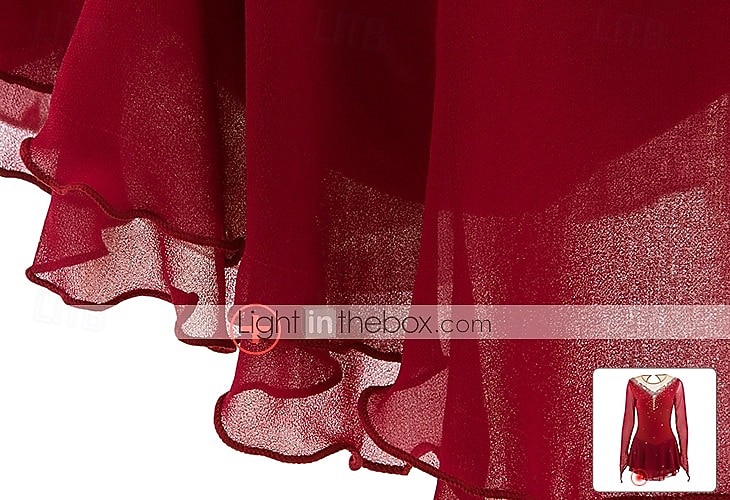 Red Rhinestone Figure Skating Dress for Women & Girls – Long Sleeve Mesh Competition Costume with V Open Back and Flowy Asymmetrical Skirt 2026 - $131.99 –P7