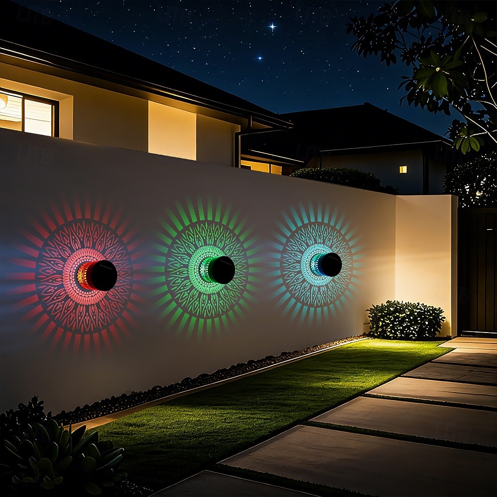 2 ks venkovní solární vodotěsné kreativní duté válcové železné projekční nástěnné osvětlení, závěsné lucerny pro zahradu, dvůr, cestu, trávník, schodiště, krajinářské osvětlení, venkovní dekoraci 2026 - $30.99 –P12