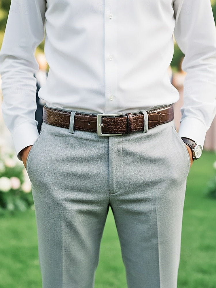 Cinturón ajustable de piel sintética con estampado de cocodrilo para hombre, varios colores, perfecto para bodas y uso diario, diseño duradero y elegante. 2026 - $18.99 –P2
