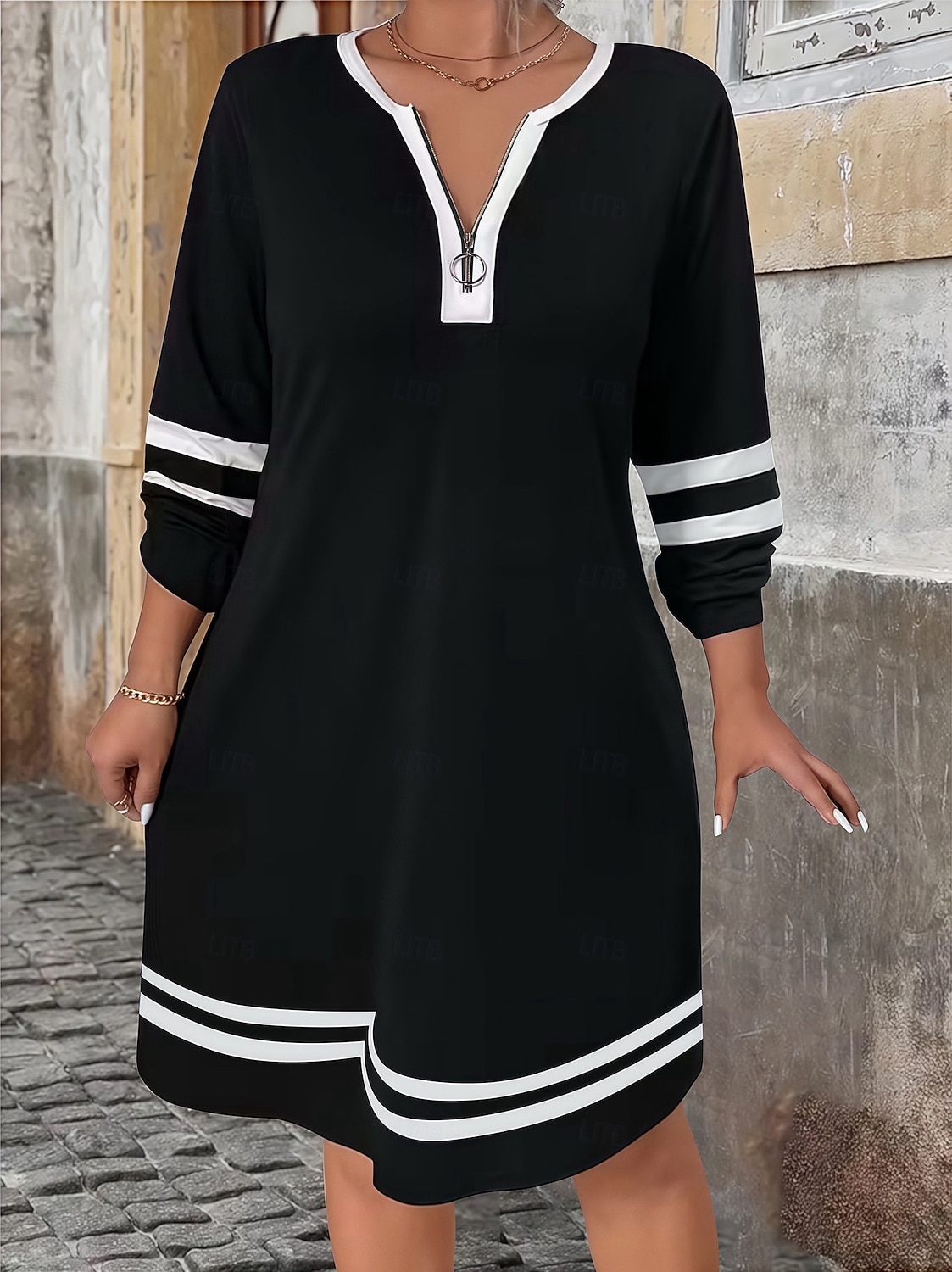 Per donna Mini Abito Abito a trapezio Abito Estivo Casual Quotidiano Vestibilità comoda A righe Manica 3/4 Scollo a V Nero Bianco Estate Primavera Autunno del 2026 a $36.99 –P5