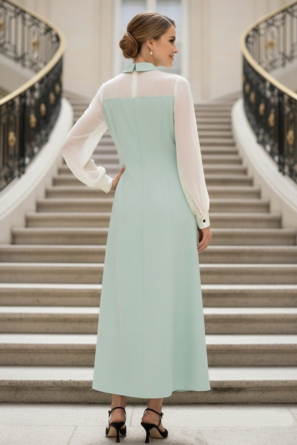Linea ad A Lunghezza alla caviglia Vestito da Festa Abito da Cocktail Abito da invitata a nozze Abito da cerimonia per signora Manica Lunga Colletto a Camicia Elegante Formale Ospite di nozze Chiffon del 2026 a $126.99 –P3