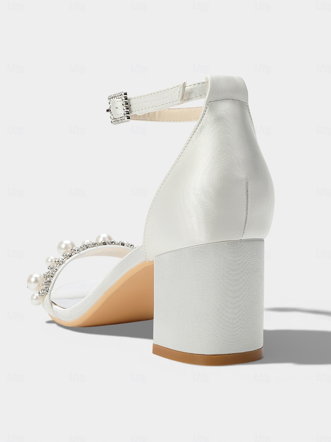 Naisten norsunluunväriset kristallipalikkakorkosandaalit, elegantit nilkkaremmillä varustetut hääkengät moderneihin kaupunkihäihin 2026 - $59.99 –P5