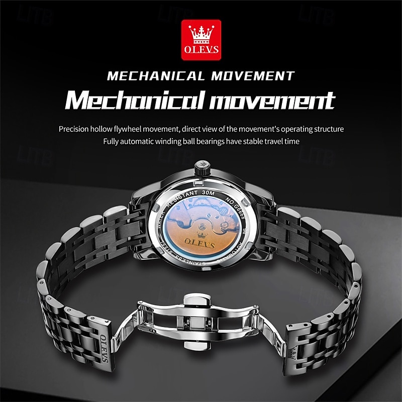 Новые мужские деловые часы Olevs с люминесцентным дисплеем, вечным календарем, календарем и отображением недели. Полностью механические часы с полым ротором для повседневного использования, 2026 - $97.99 –P11