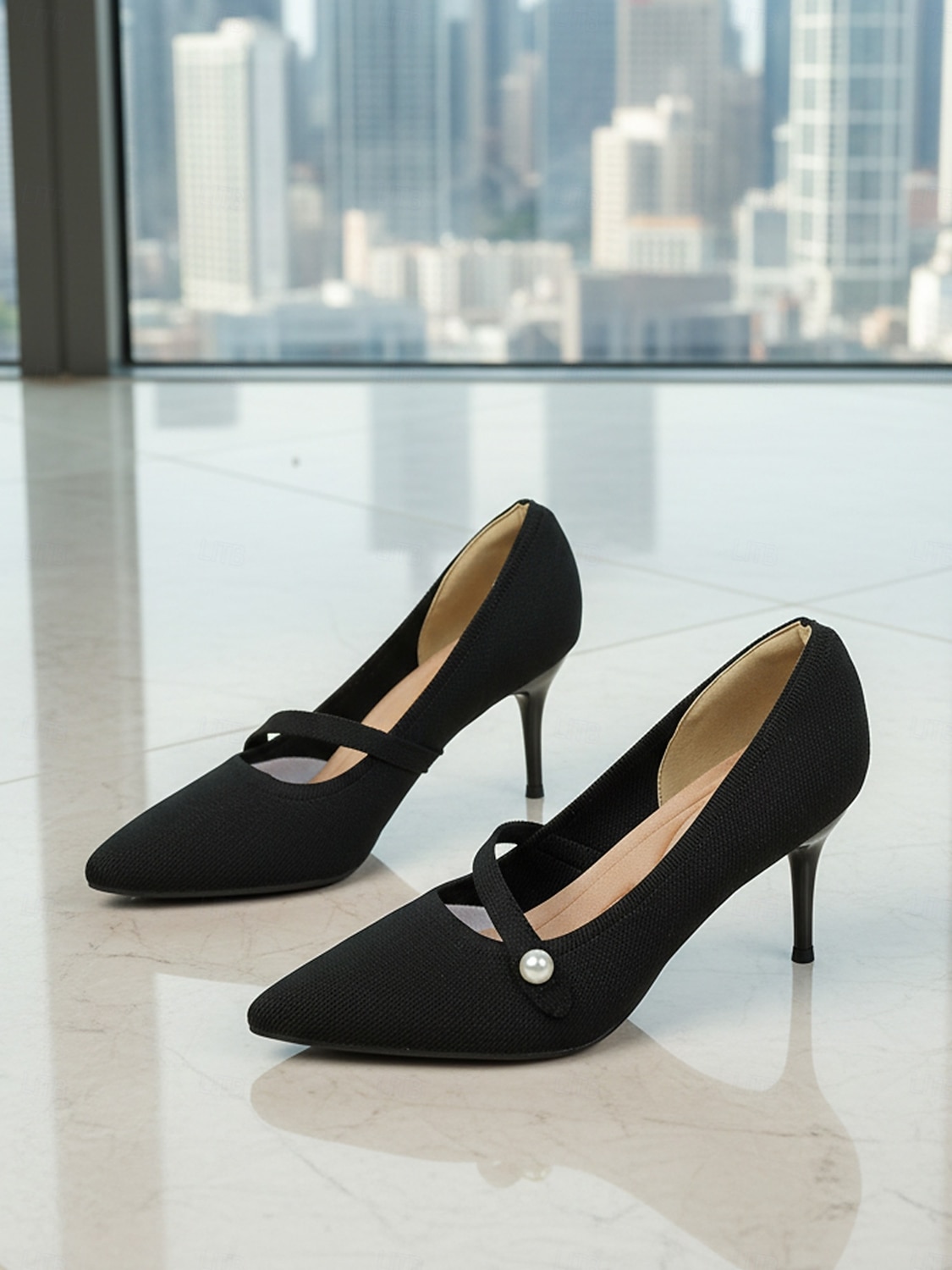 Women's Burgundy Pointed Toe Knit Pumps with Pearl Strap Accent – Comfortable High Stiletto Heels for Daily Commuting, Office Wear & Elegant Professional Ladies 2026 - $46.99 –P7