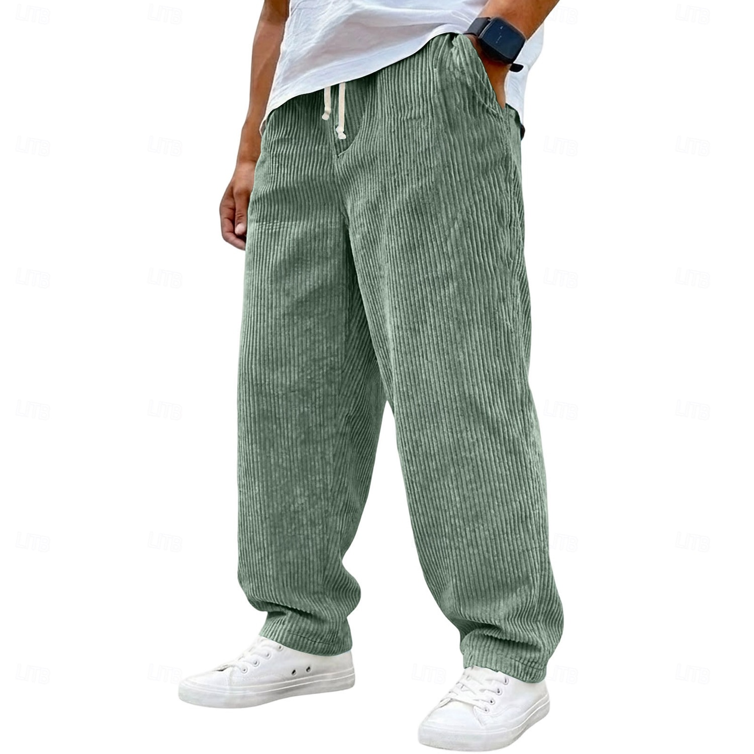 Voor heren Broek Corduroybroek Wijde broek Vrijetijdsbroek Trekkoord Elastische taille Effen Comfort Ademend Volledige lengte Casual Dagelijks Buiten Modieus Streetwear blauw Zwart Micro-elastisch 2026 - $25.99 –P5