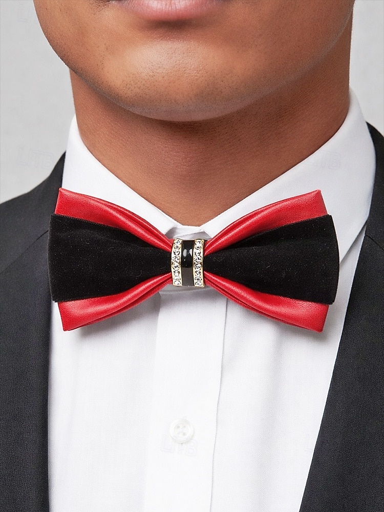 Pajarita de piel sintética para hombre: pajarita formal multicolor con detalle de diamantes de imitación, correa de cuello ajustable, estilo clásico y moderno para novios, bodas, San Valentín, fiestas y eventos formales. 2026 - $9.99 –P1