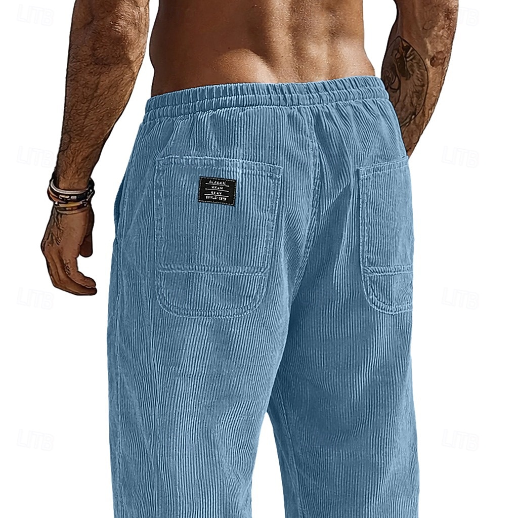 Men's Trousers Corduroy Pants Baggy Pants Casual Pants Elastic Waist Straight Leg Solid Color Comfort Moisture Wicking Full Length Casual Daily Outdoor Fashion Streetwear Blue Black Micro-elastic 2026 - $26.99 –P2