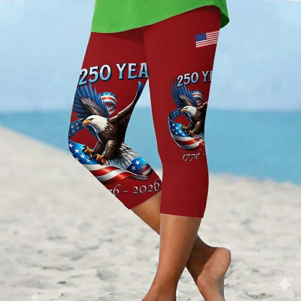 День независимости Америки юбилей патриотические женские капри леггинсы отпуск гавайские стильные капри средняя талия штаны графика национального флага комфортные эластичные отпуск официальные 2026 - $19.99 –P1