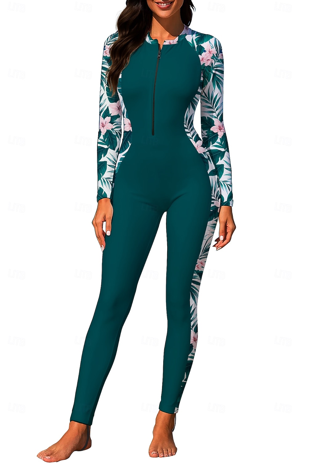 Femmes Moyen Maillot Anti UV Rashguard intégral Combinaison de surf une pièce Floral Tropical Zip Up avec soutien-gorge intégré ​fermeture éclair sur le devant Protection Solaire UV Couvrant UPF50+ de 2026 ? $49.99 –P7