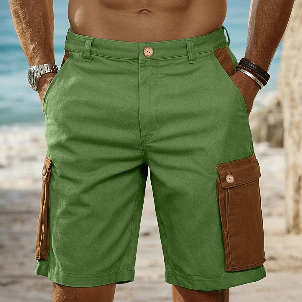 Homme Shorts cargo Shorts Shorts en Lin Shorts d'été Patchwork Avec Poches Bloc de Couleur Couleur Pleine Confort Respirant Court Occasionnel Quotidien Extérieur Mode Designer Vert Kaki Non Elastique de 2026 ? $25.99 –P13