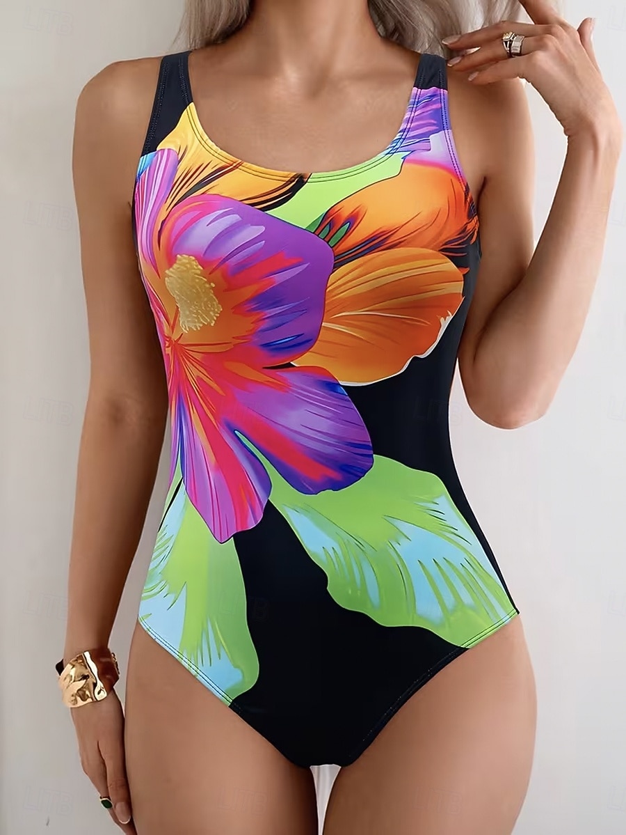 نسائي ملابس السباحة قطعة واحدة مايوه روب ملابس السباحة العطلة موضة ورد الرسم رقبة دائرية بدون كم بدلة سباحة 2026 - $25.99 –P5