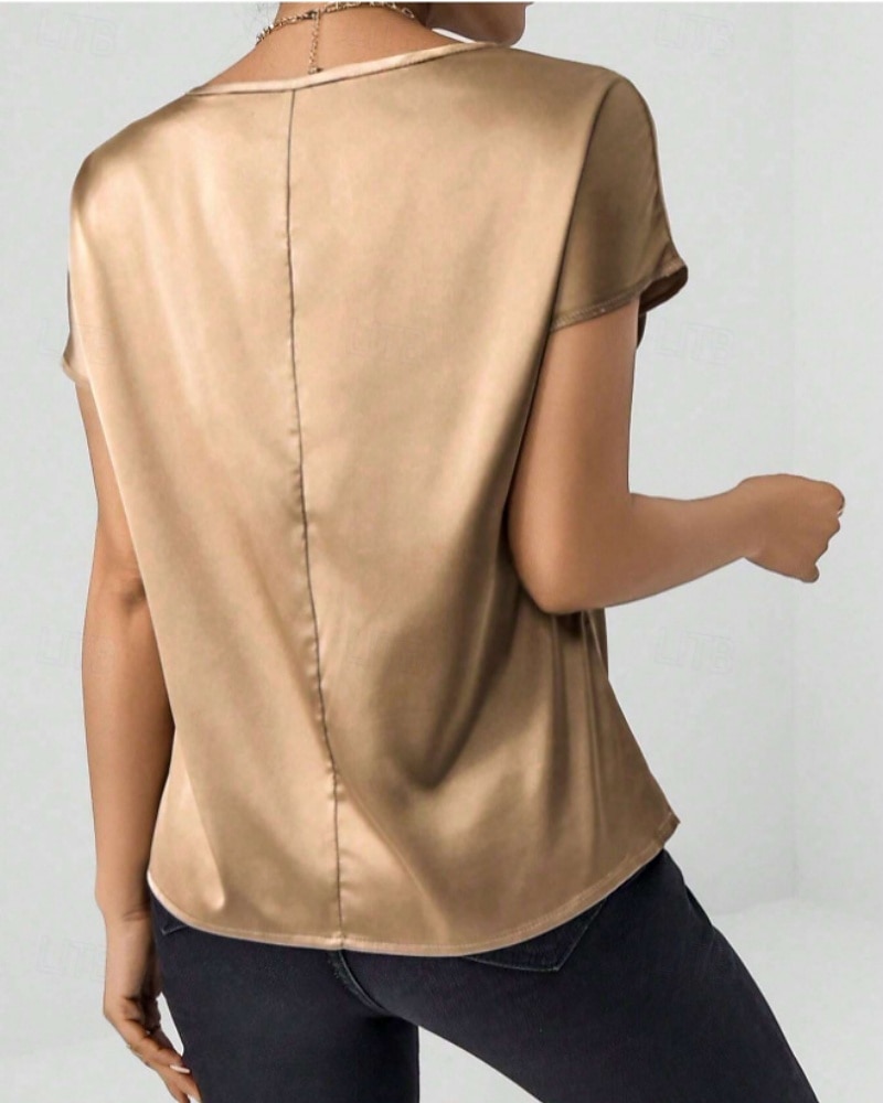 Per donna Elegant Top in raso Camicia in raso Top estivi Tinta unica Semplice Vintage Elegante Classico Manica Corta Girocollo Top Regolari Quotidiano Ferie Uscire Nero Rosa Cammello Verde Estate del 2026 a $7.49 –P11