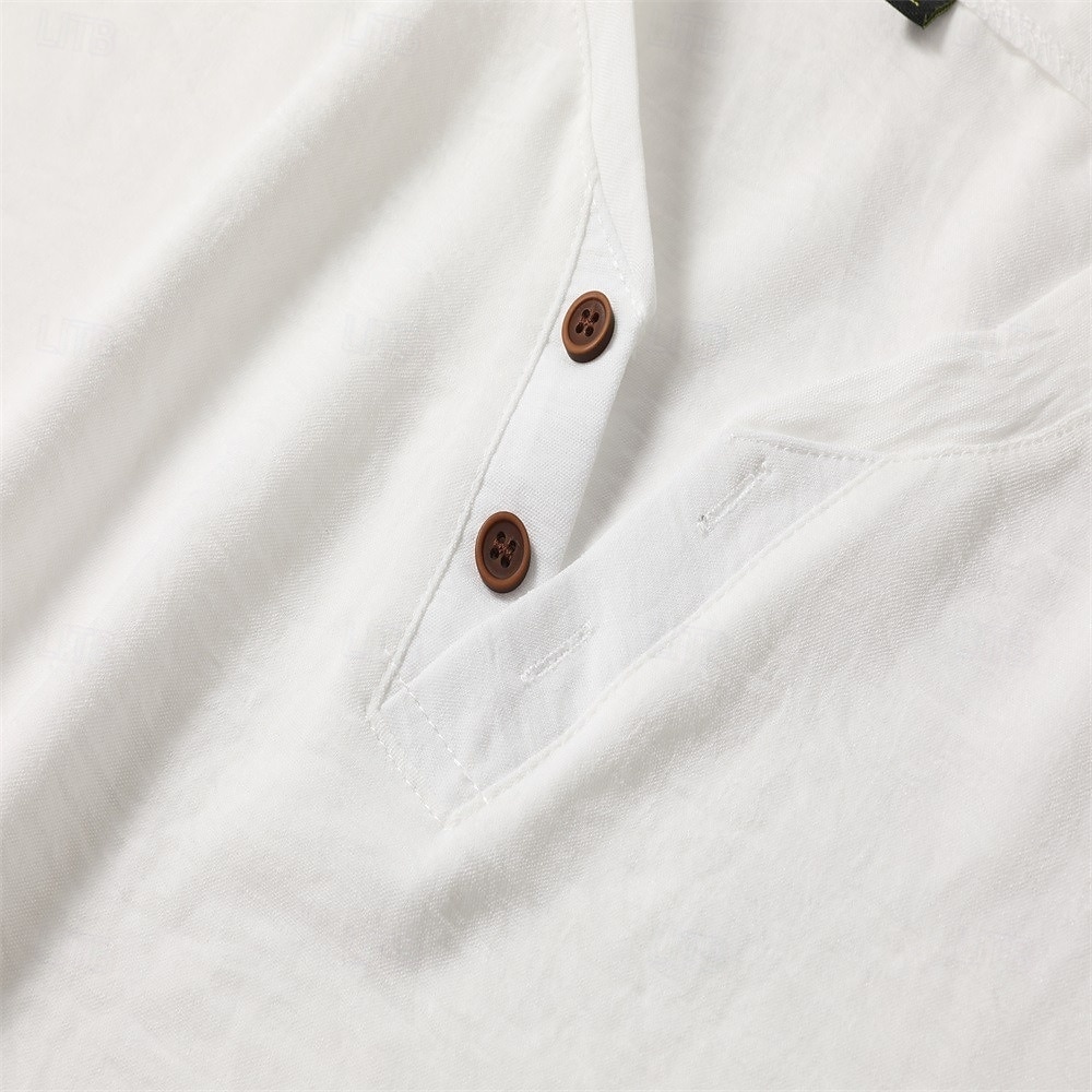 Voor heren T-shirt Linnenachtig T-shirt Mouwloos Korte mouw V-hals Henley Zomer Effen Met Textuur Modieus Klassiek Casual Puur Casual Straat Sport Wit Top T-shirt voor mannen 2026 - $17.99 –P1