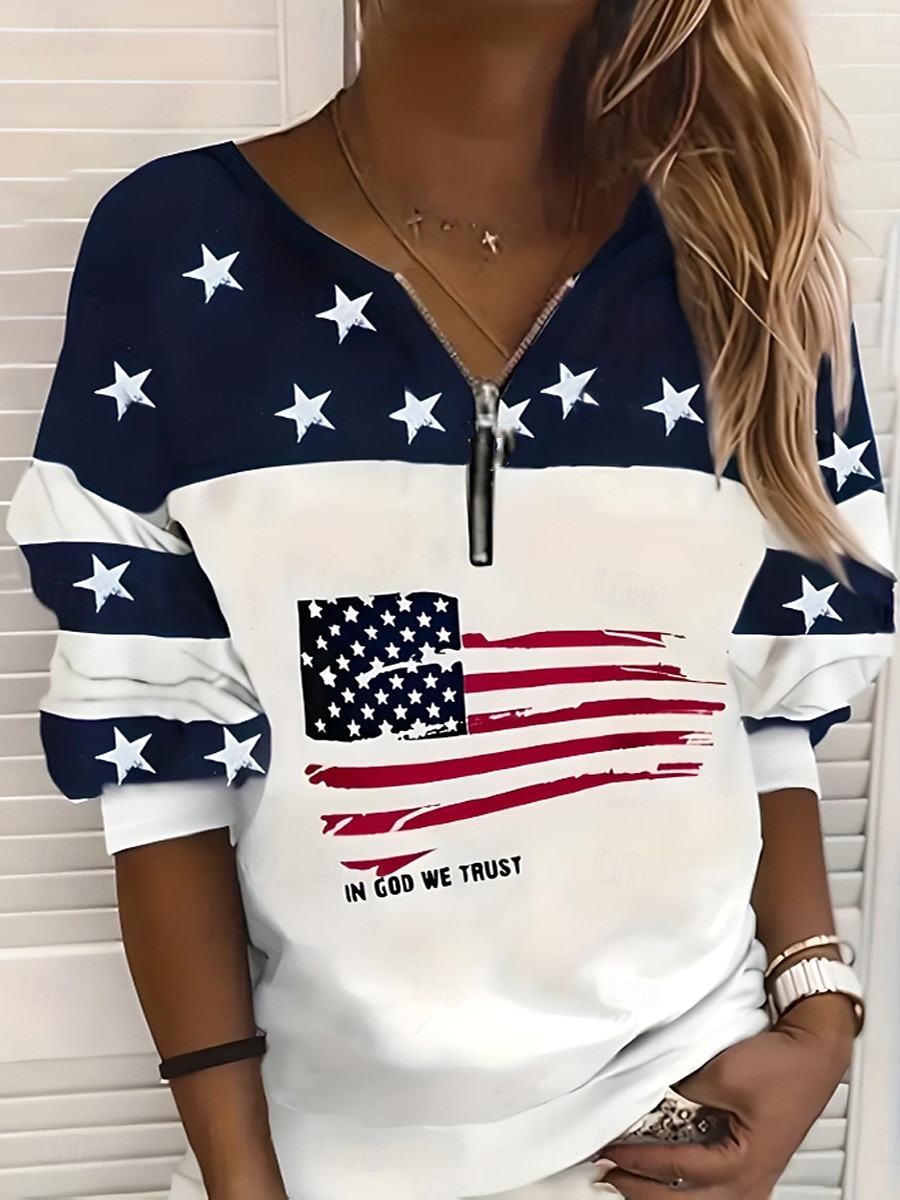 Sweatshirts zippés patriotes pour femmes du jour de l'indépendance géométrique rayé mode active décontractée à manches longues col ras du cou tops réguliers vêtements quotidiens impression zippée de 2026 ? $29.99 –P1