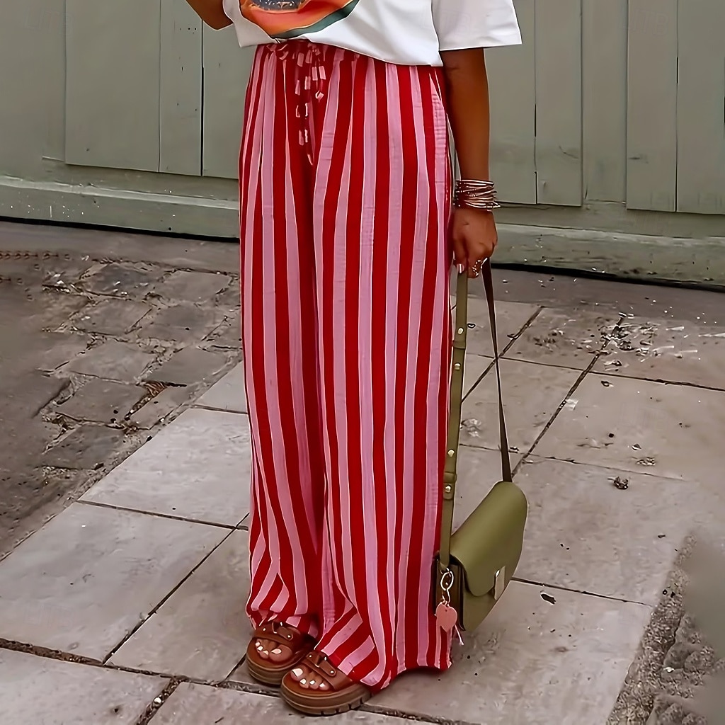 Per donna Pantaloni Pantaloni Estivi Pantaloni Larghi Pantaloni da Spiaggia Vacanza Moda Essenziale Lunghezza intera Misura del girovita medio A righe Coulisse Gamba larga Righe Comodità Morbido del 2026 a $24.99 –P2