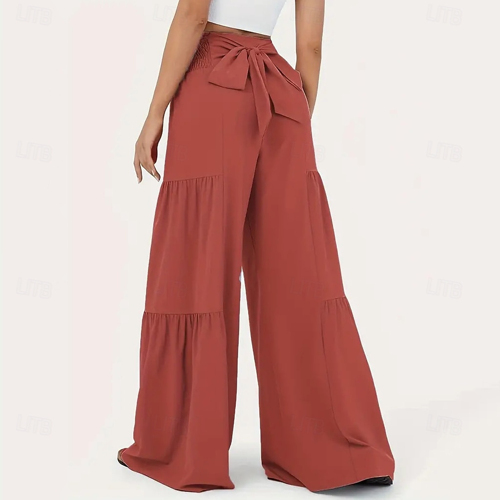 Dame Bukser Sommerbukser Strandbukser Ferie Mote Fritid hverdag Full lengde Middels midje Helfarge عادي Snorer Lapper Bred Bukseben Komfort Hurtigtørkende Myk Uelastisk Gateklær Strand Ferie Svart 2026 - $32.99 –P5