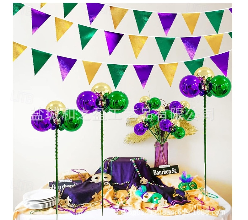 Confezione da 10 decorazioni natalizie per il martedì grasso, palline viola, verdi e dorate, steli per il martedì grasso &decorazioni per l'albero di Natale, ghirlanda di carnevale &forniture per del 2026 a $17.99 –P4