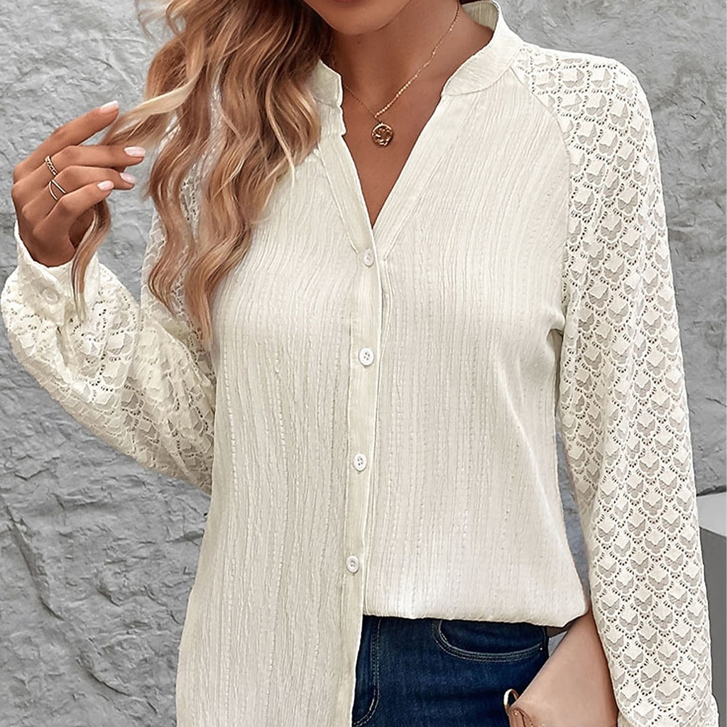 Γυναικεία Casual πουκάμισο Πουκάμισο με κουμπιά Μπλούζα γραβάτα μπροστά Δαντέλα Κουμπιά Συμπαγές Χρώμα Καθημερινά Στυλάτο Καθημερινό Μακρυμάνικο Λαιμόκοψη V Όρθιος Γιακάς Κανονικά μπλουζάκια 2026 - $31.99 –P4