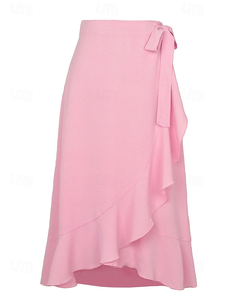 Mujer Elegante Moda Casual Midi Tiro Medio Faldas Plano Frunce Dobladillo irregular Microelástico Diario Calle Azul Piscina Negro Rosa Verde Ejército Verano 2026 - $22.99 –P6