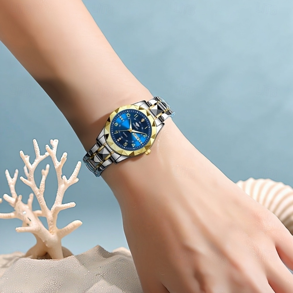 Les montres à quartz pour femmes sont à la mode décontractées et élégantes équipées de décorations en strass et de cadrans lumineux à double calendrier ce qui en fait le meilleur choix de cadeau pour de 2026 ? $21.99 –P4