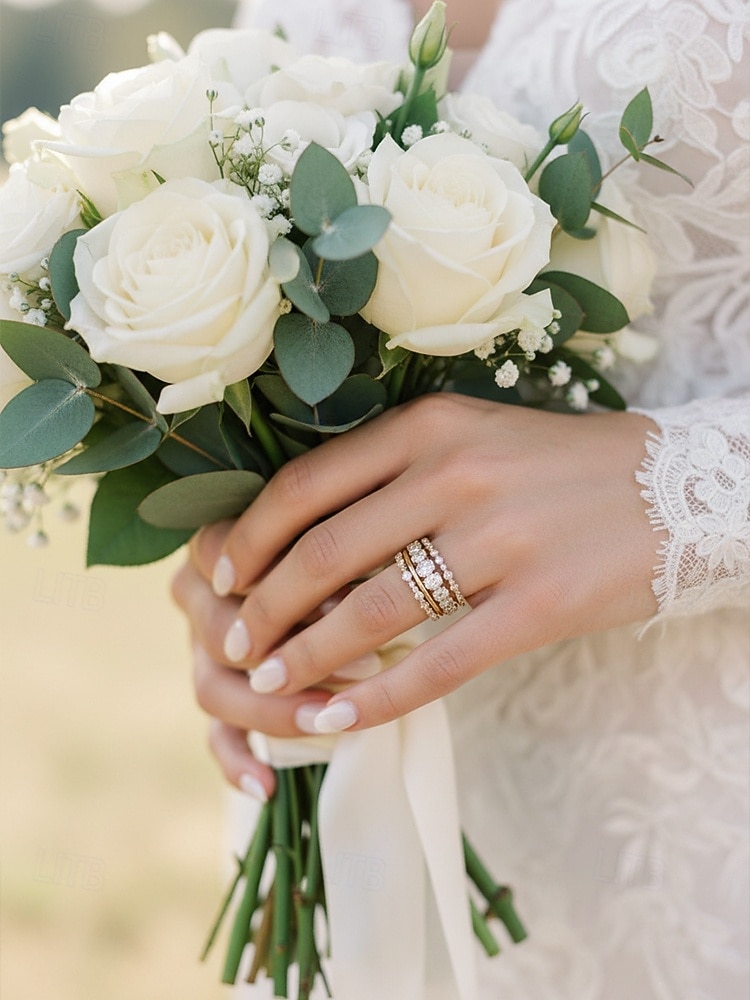 Set aus stapelbaren Damenringen aus einer Legierung, gold- und silberfarbene Zirkonia-Ringe, eleganter minimalistischer Stil für Bräute, Hochzeitszeremonien, Verlobungen und den Alltag 2026 - $9.99 –P3