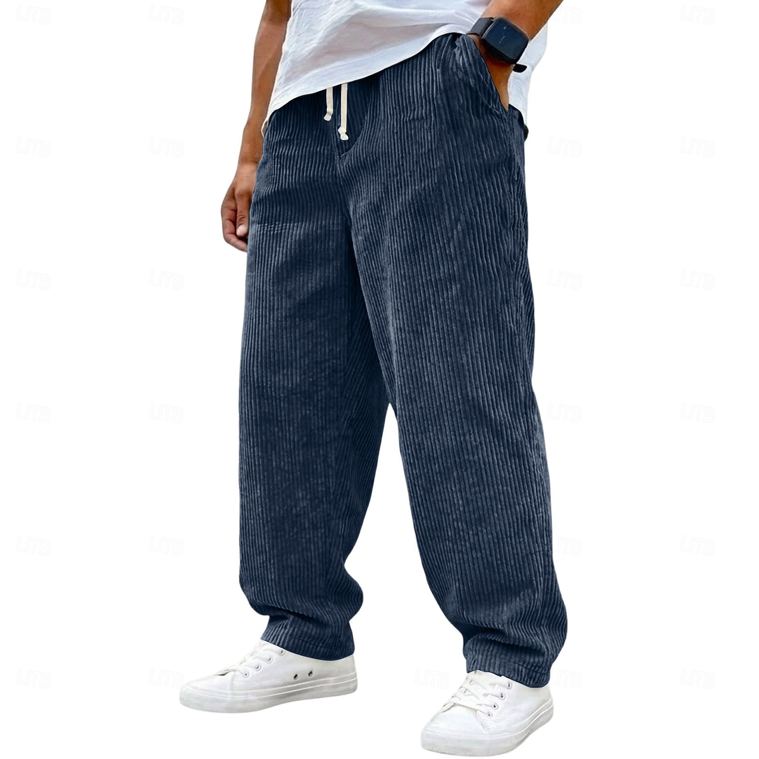 Voor heren Broek Corduroybroek Wijde broek Vrijetijdsbroek Trekkoord Elastische taille Effen Comfort Ademend Volledige lengte Casual Dagelijks Buiten Modieus Streetwear blauw Zwart Micro-elastisch 2026 - $25.99 –P6