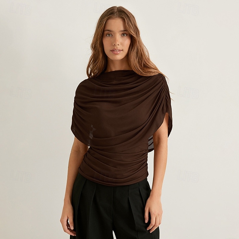 Dame T skjorte Rynket Lapper Grafisk عادي Stilfull Varmt Sexy Ermeløs Ermeløs Cowl-hals Vanlige topper Daglig Ut på byen Helg Svart Hvit Brun Vår Høst Vinter 2026 - $22.99 –P8