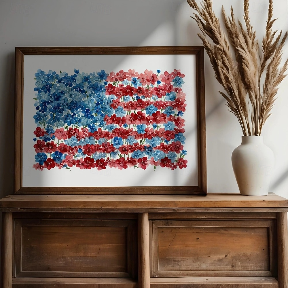 Impresión rústica floral de la bandera estadounidense - arte de pared patriótico en acuarela decoración de granja Cottagecore pintura botánica festiva 2026 - $12.99 –P2