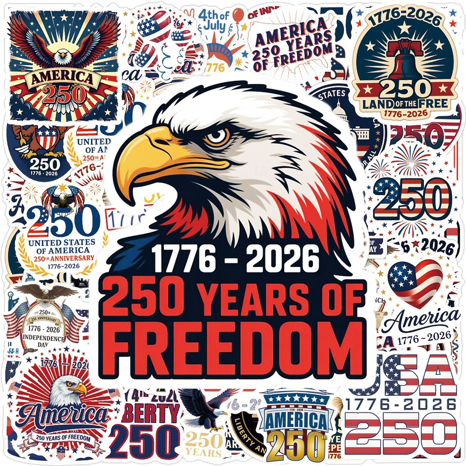 55Pcs Patriotic Stickers 250th Anniversary Celebration Vinyl Waterproof American Flag Water Bottle Decals 4th of July Independence Day Laptop Decorations 2026 - $9.99 –P1