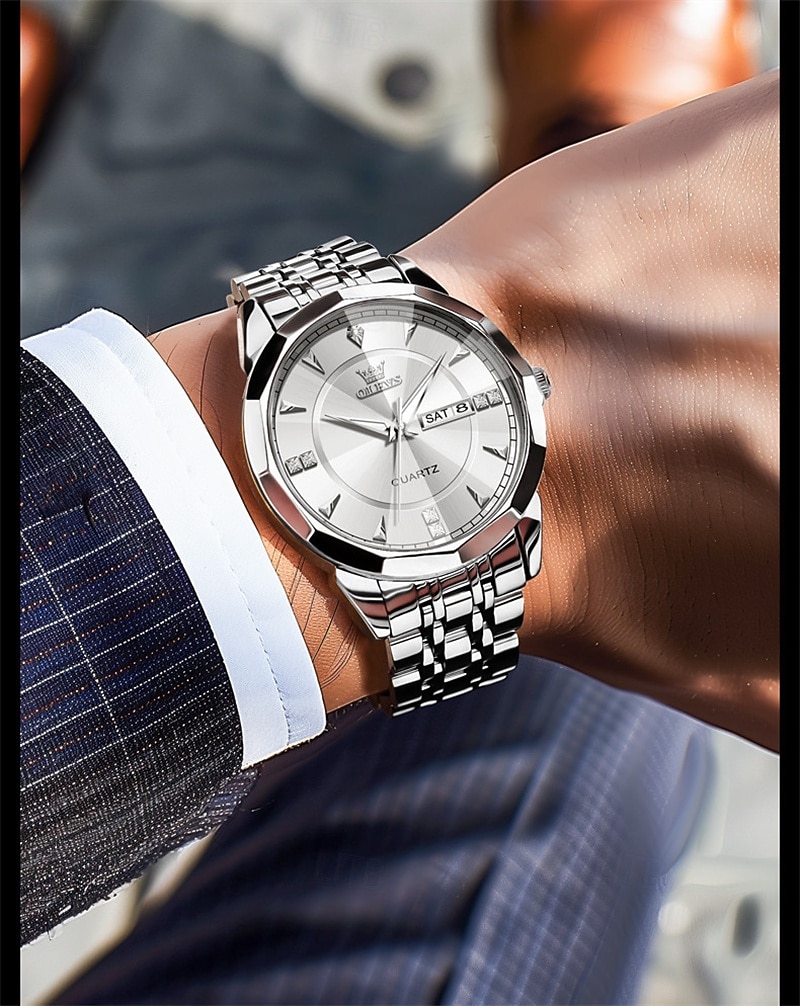 Ny Olevs herreklokke for forretningsbruk, kvarts, med lysende kalender og ukevisning, diamantbesatt, uformell og moteriktig vannavstøtende sportsklokke for menn 2026 - $39.99 –P2