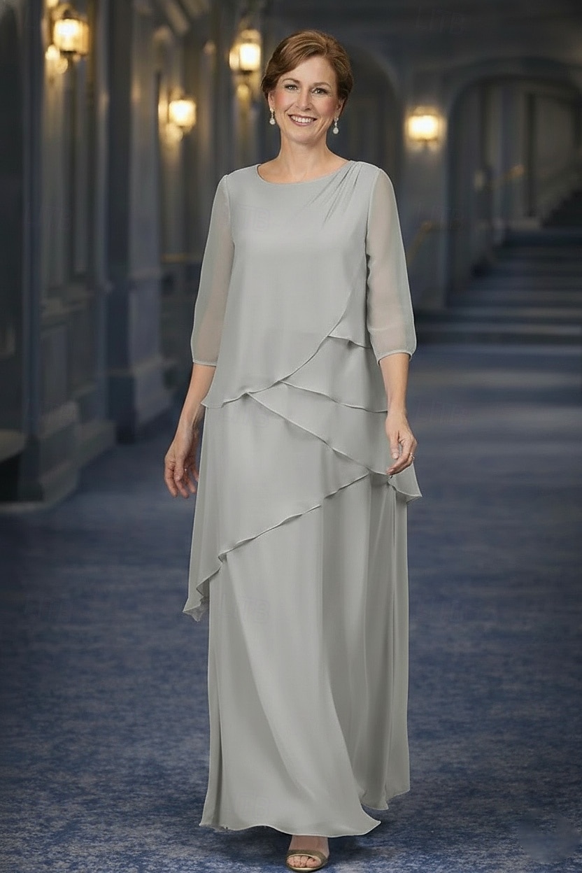 A-Linie Šaty Na zem Šaty pro svatební hosty Formální šaty Večerní šaty Šaty pro matku nevěsty 3/4 délka rukávu Kopeček Elegantní Jednoduchý Minimalistické Formální Šifón Přehozy přes ramena s Sklady 2026 - $159.99 –P5
