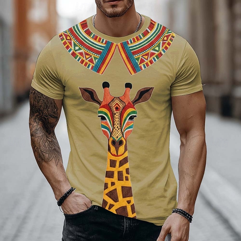 Voor heren Geometrisch T-shirt Korte mouw T-shirt 3D-afdrukken Strakke ronde hals Overhemd Modieus Etnisch Dagelijks Straat Zwart Groen Zomer Lente Kleding S M L XL XXL XXXL 2026 - $21.99 –P4