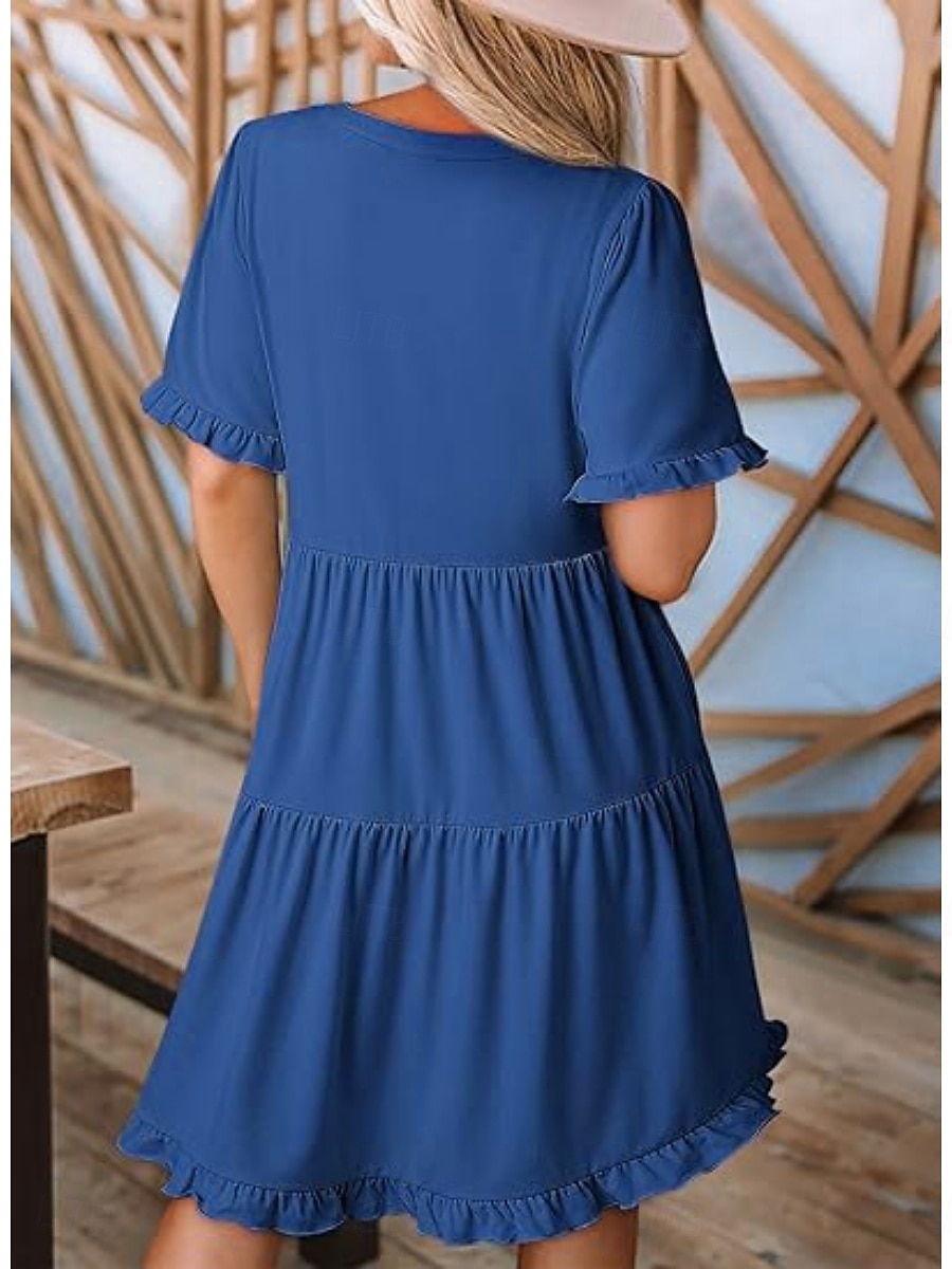 Per donna Mini Abito Abito a trapezio Abito Estivo Casual Quotidiano Vestibilità comoda Semplice Manica Corta Scollo a V Blu Nero Fucsia Verde Estate Primavera del 2026 a $29.99 –P2