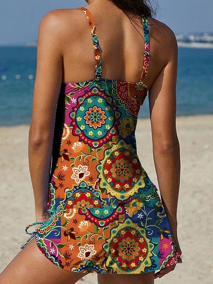 Dame Badetøy Tankini Skjørt Badedrakt Halter Elegant Ferie Grafisk Geometrisk V-hals Ermeløs Badedrakter 2026 - $36.99 –P6