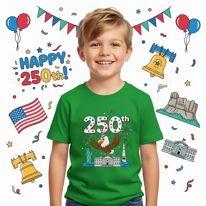 100% Cotone Bambini Ragazzi Blu Nero Bianco Grafico Aquila 250° anniversario Maglietta Blusa Girocollo Manica Corta All'aperto Abbigliamento Quotidiano Moda Streetwear Designer Stampa Estate del 2026 a $19.99 –P4