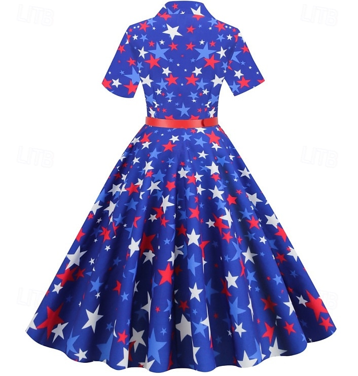 250. rocznica USA Lata 50. Retro / vintage Południe Sukienka Sukienka huśtawka Rozkloszowana sukienka Krótkie rękawy Krój A Strój na bal maskowy Damskie 4 lipca Dzień Niepodległości Dla dorosłych 2026 - $34.99 –P2