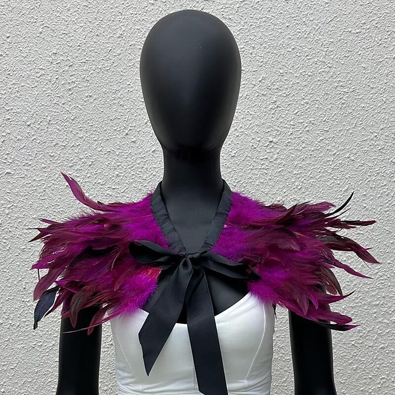 Carnival 2026 Rio Carnival Samba Accessories Women's Black Feather Cape Shawl with Satin Ribbon Tie Brazil Festival Performance Costume 2026 - $20.99 –P10