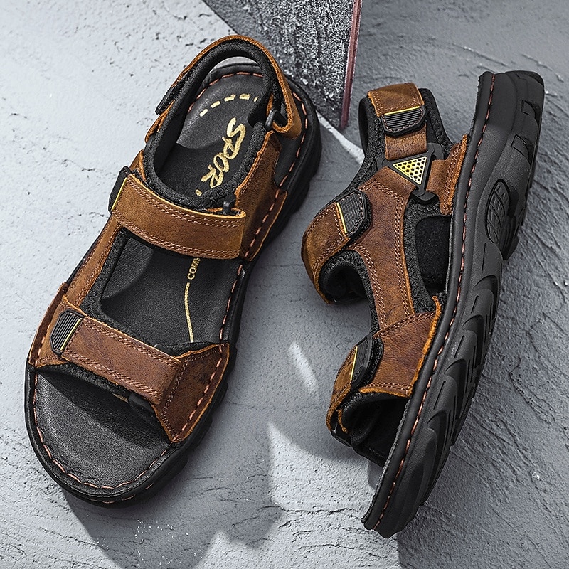 Brune herresandaler med borrelås, fritidssko for utendørs bruk, perfekt for sommerferier og stranddager 2026 - $46.99 –P5