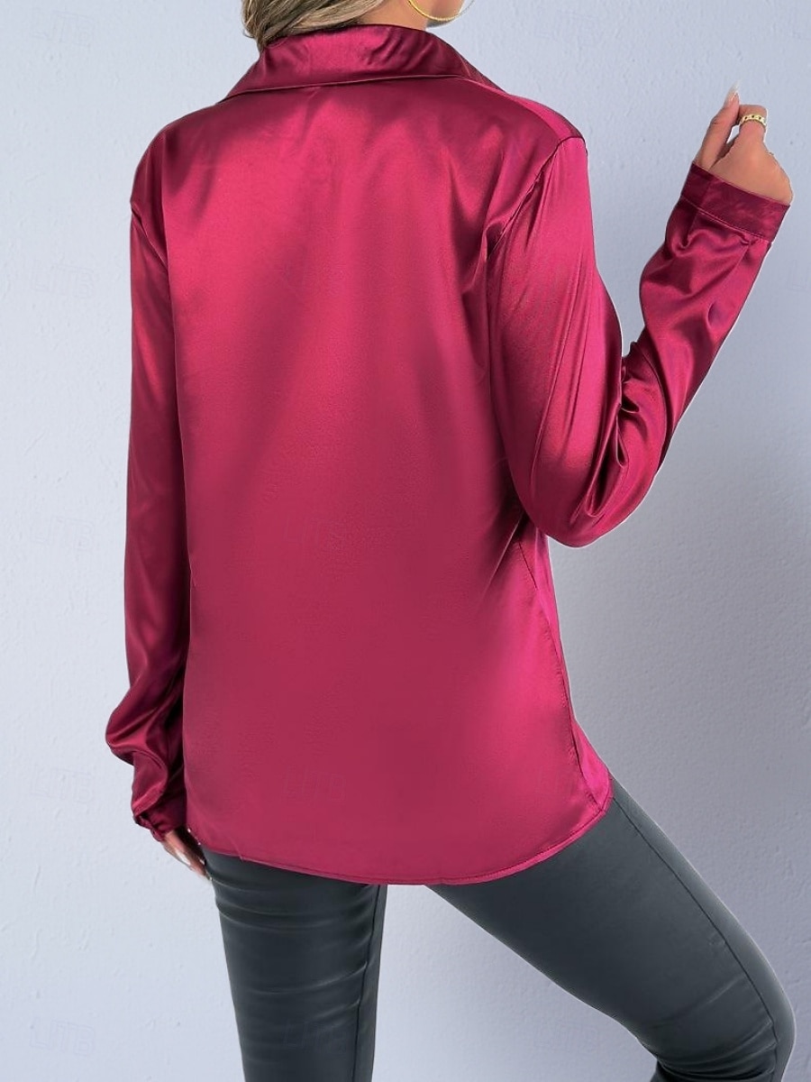Per donna Camicia Camicia in raso Camicia casual Blusa Bottoni Semplice Elegante Essenziale Classico Manica Lunga Colletto a Camicia Top Regolari Quotidiano Ferie Uscire Nero Bianco Rosso Blu Reale del 2026 a $21.99 –P3