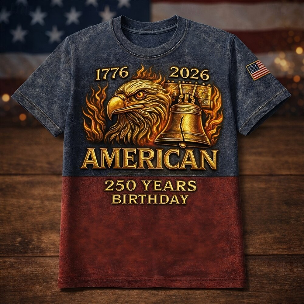 Patriotisch T-Shirt Grafisches T-Stück Adler Amerikanische Flagge Freiheitsglocke Retro Vintage Patriotisch T-Shirt Ärmel 1776–2026 für Herren Erwachsene 3D-Druck  für Unabhängigkeitstag / 4. Juli 4 2026 - $20.99 –P3
